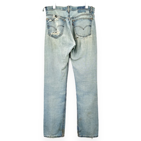 Vintage Levi's 501 1990s Made in USA Light Wash Straight Leg Distressed Jeans - Picture 2 of 13